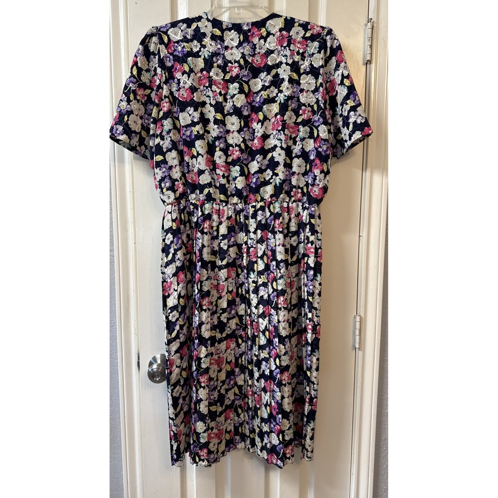 Vtg. BRELI ORIGINALS Silky Button Down Floral Pleated Dress Women's Size‎ 14 - Picture 4 of 5